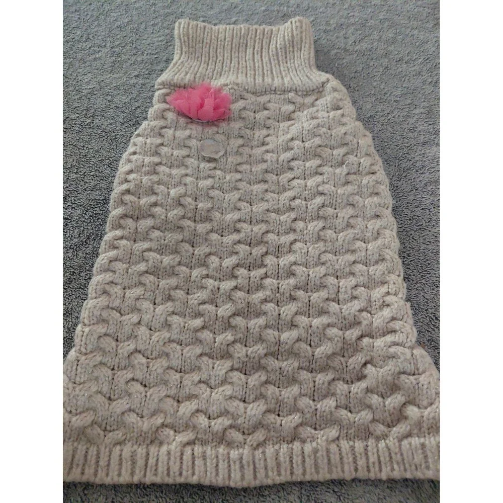 TOP PAW - DOG SWEATER - ACRYLIC BLEND - CREAM - FLOWERS - LARGE